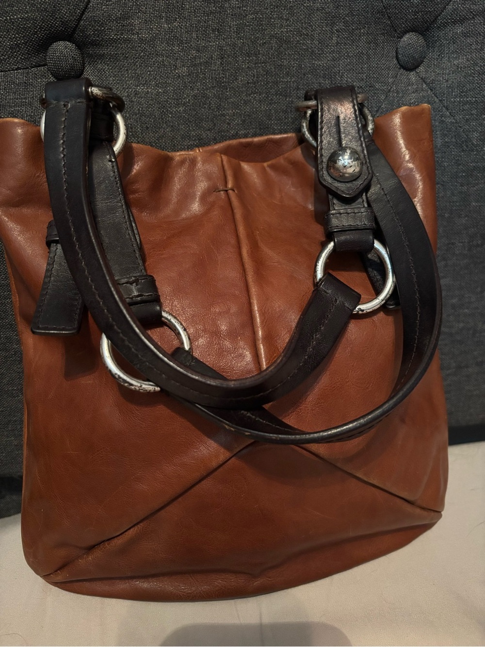 Rare Vintage Yves Saint Laurent Rive Gauche Brown Leather O-Ring Shoulder Bag
